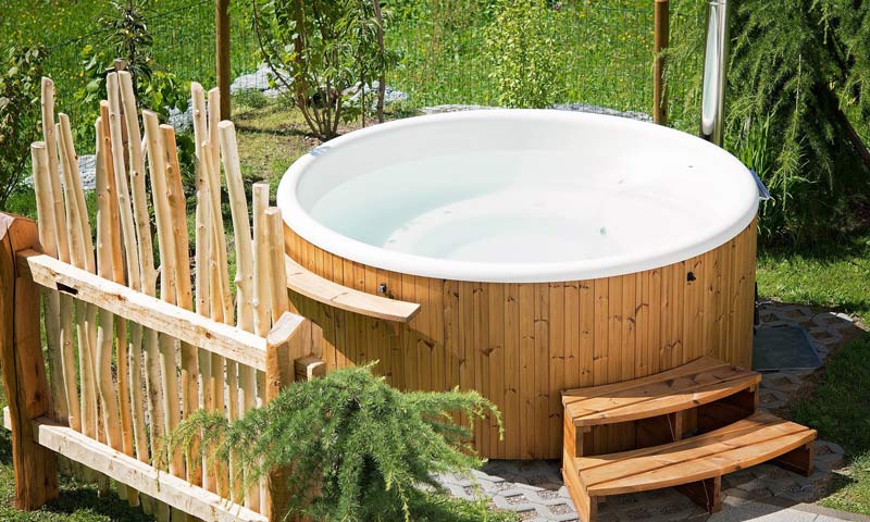 wooden outdoor hot tub