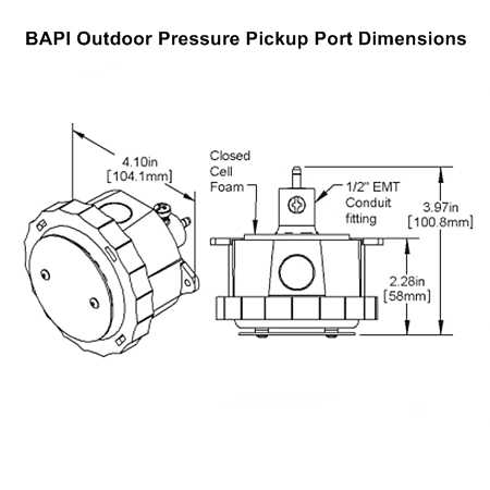 BAPI Vertical Mount Outdoor Pressure Pickup Port Dimensions