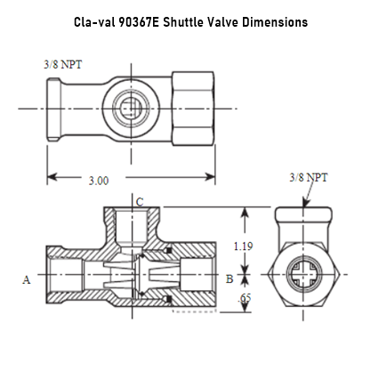 Cla-Val 90367E Shuttle Valve Dimensions