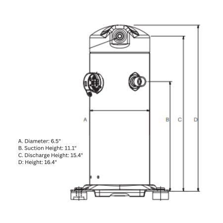 Copeland ZR48K5E-PFV-800 Scroll Compressor 1-Phase 208-230V 60 Hz 48200 BTU Illustration