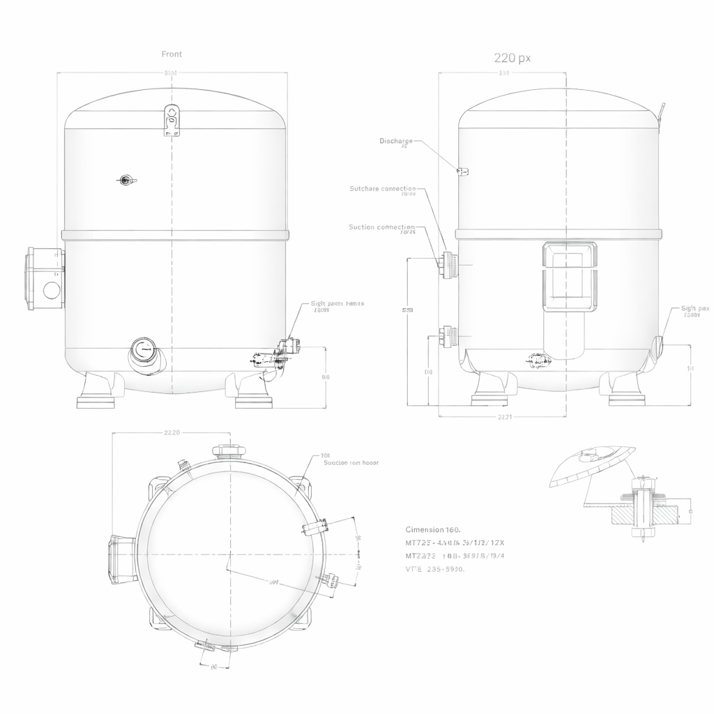 Oil Equalization Connection Danfoss MTZ160-4VI Reciprocating Compressor