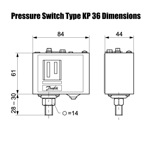 Danfoss Pressure Switch Type KP 36 Dimensions