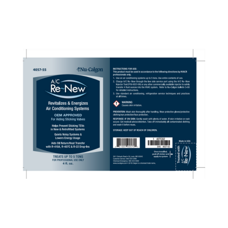 Nu-Calgon 4057-55 A/C Re-New Unpressurized Refrigeration Lubricant Additive Label