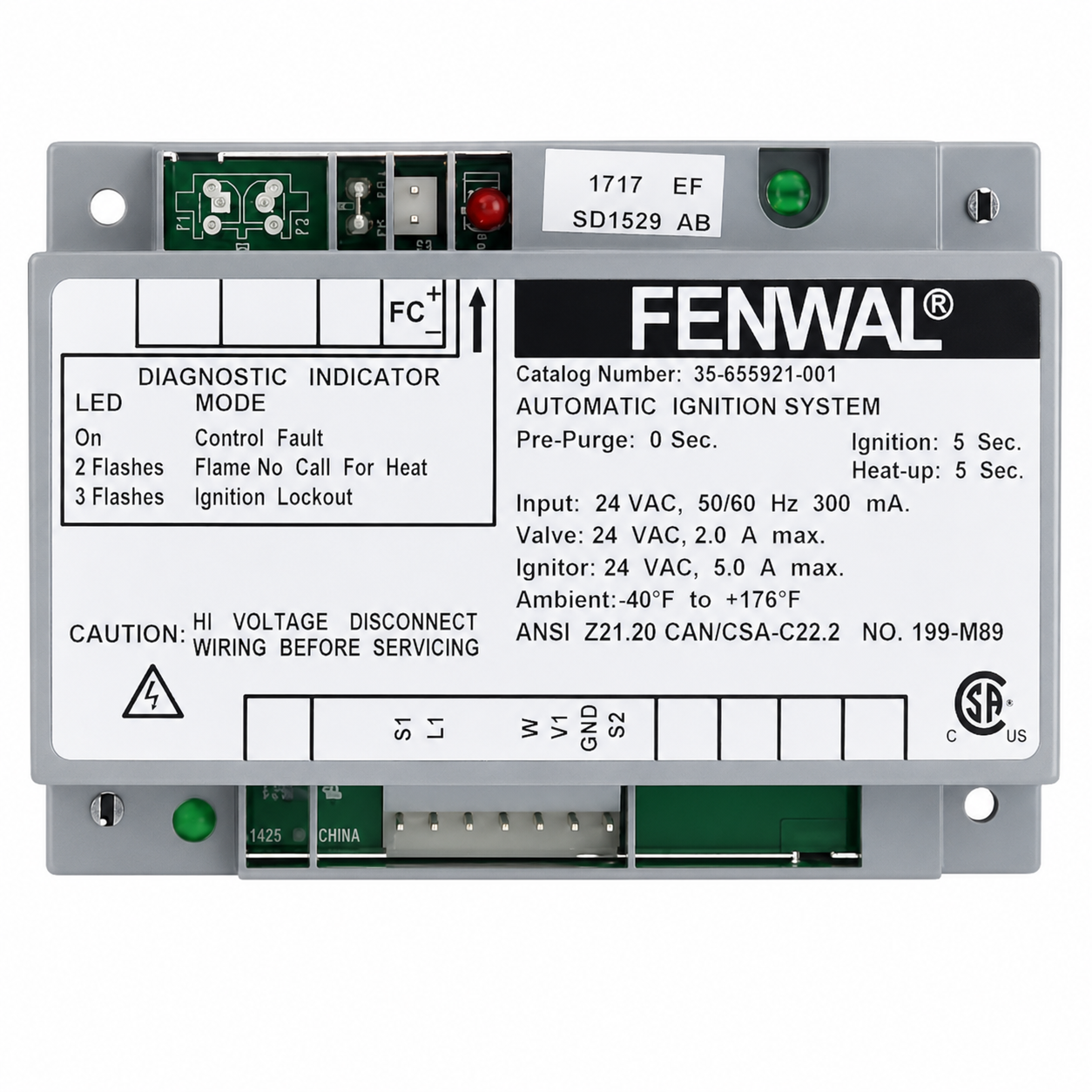 HVAC 24 VAC Microprocessor Based Hot Surface Ignition Fenwal 35-652500-001 Control Module