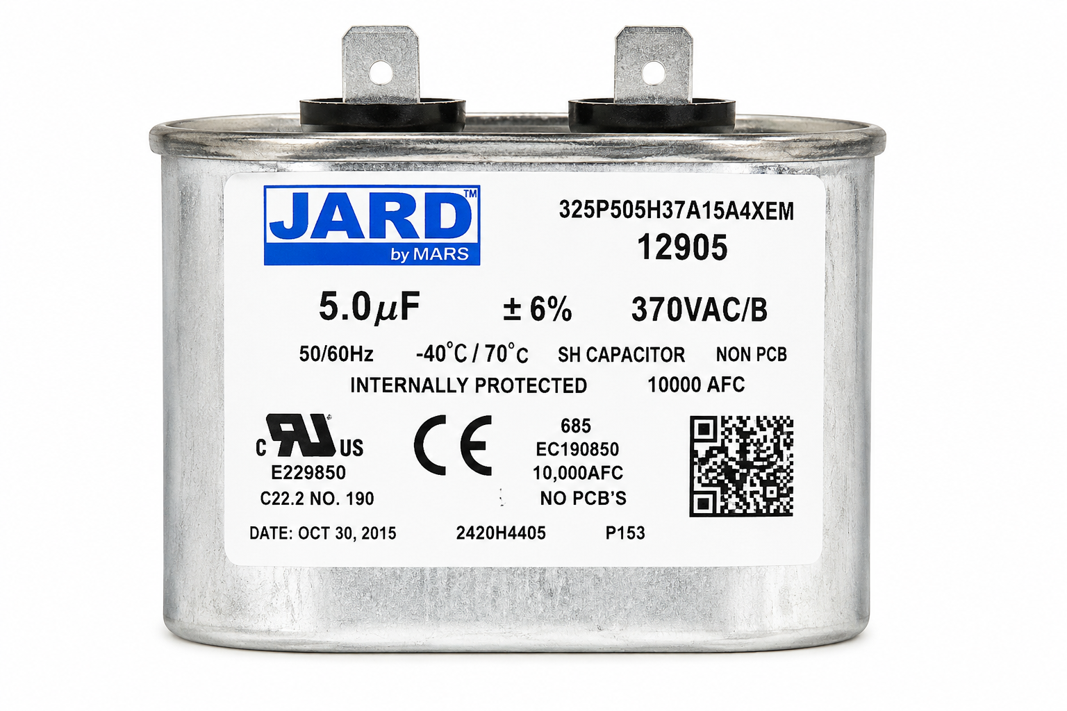 HVAC Single Section Oval Motor Run Capacitor