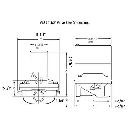 Honeywell V48A2185 Normally Closed Diaphragm Valve Dimensions
