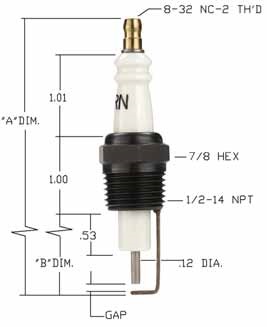 Combustion Depot CD5002 Aftermarket Electrode 1/2"-14 NPT 0.49 with Grounding Fin