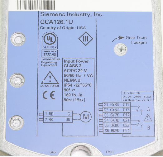 Siemens Building Technology GCA126.1U OpenAir Electronic Damper Actuators
