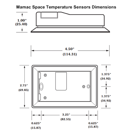 Mamac Systems TE-205-EX Space Temperature Sensor Dimensions