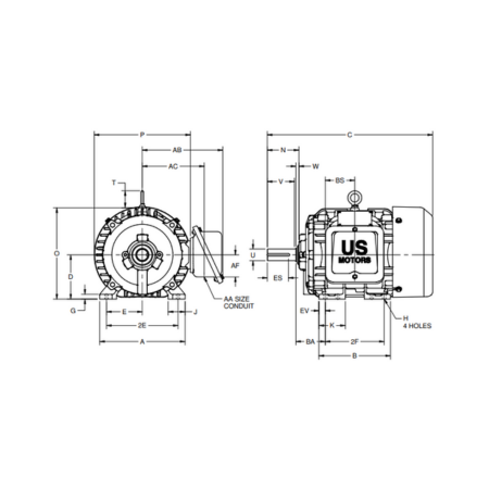 Nidec-US Motors (Emerson) CW10V2E2 Cooling Tower Duty Motor 3-Phase 10Hp 230/460V 60 Hz 1770 RPM