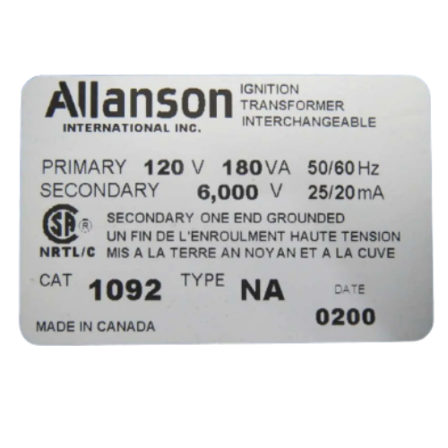 Allanson 1092-NA Ignition Transformer For North American