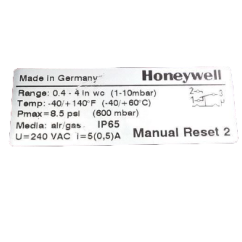 Honeywell C6097A3095 Pressure Switch Break on Fall Manual Reset 0.4" to 5.0" W.C.