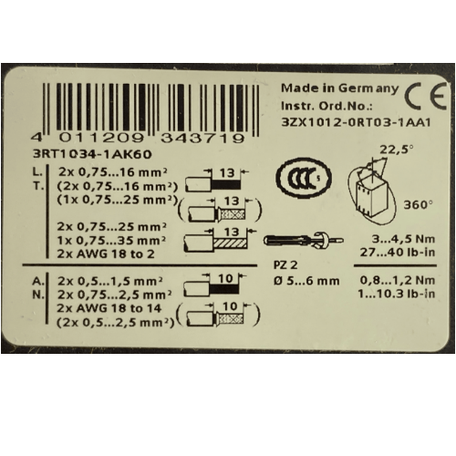 Siemens Industrial Controls (Furnas) 3RT2036-1AK60 120V 3P 50A 1 Normally Open 1 Normally Closed Contactr