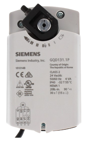 Siemens Building Technology GQD131.1P OpenAir Rotary Damper Actuator 24V Spring Return 20psi Floating Control Signal  Home