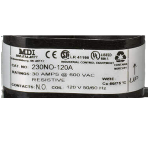 Mercury Displacement (MDI) 230NO-220AU Contactor 208-240V 30A Normally Open 2-Pole