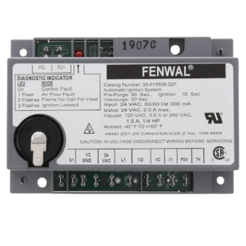 Fenwal 35-615526-227 Microprocessor-Based Direct Spark Ignition Control with Inducer Blower Relay 30-Second Post-Purge 3 TFI Remote Sense 15-Seconds 30-Second Pre-Purge 30-Second Inter-Purge