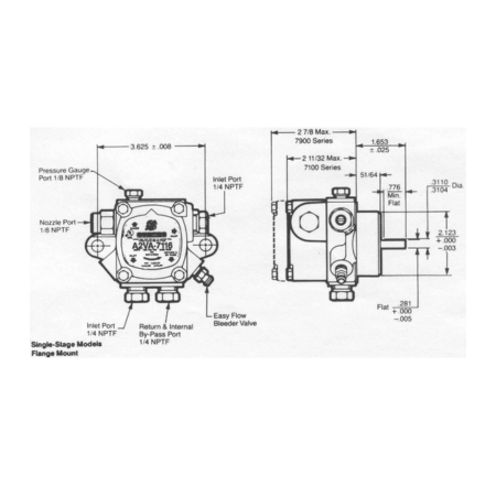 Suntec A2VA-7116-B Oil Pump Single-Stage 3450 RPM Dimensions