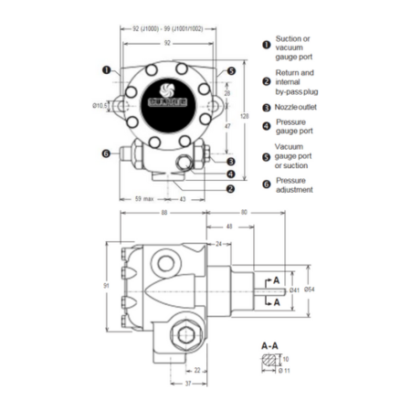 Suntec J4PB-B1000G Fuel Oil Pump Type G Single-Stage 22/54 GPH 1725/3450 RPM Dimensions
