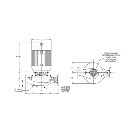 Taco KV2009DE2JCXAC717D Vertical Inline Pump 3-Phase 5Hp 230-460V Illustration