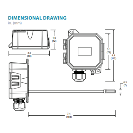 Veris PX3DXX02 Dry Media Differential Pressure/Air Velocity Transducer No Display Dimensions