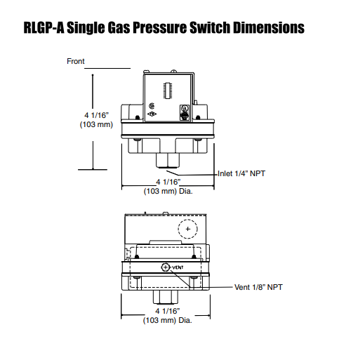 Antunes RLGP-A Low Gas Pressure Switch Dimensions