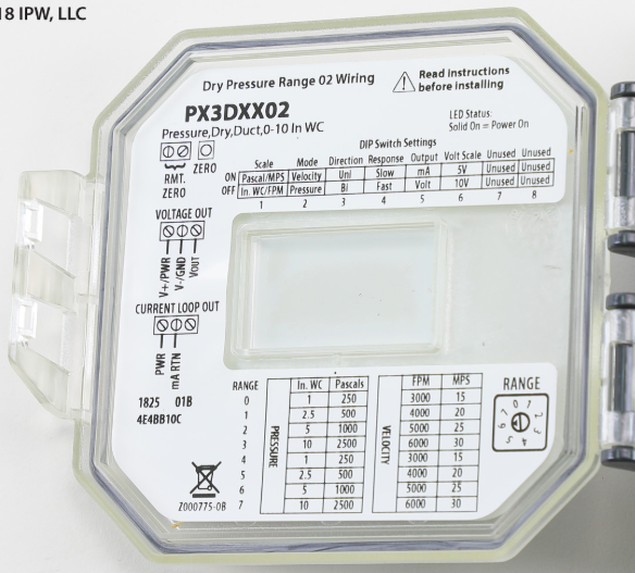 Veris PX3DXX02 Dry Media Differential Pressure / Air Velocity Transducer No Display