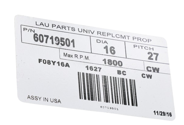 Lau 60719501 Fan Blade 4-Blade 16" Diameter 27-Degree Clockwise