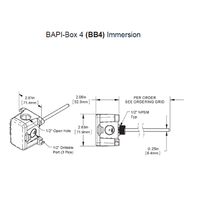 BAPI BA/10K-2-I-4"-BB4 Immersion Temperature Sensor