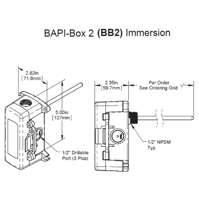 Automated Logic ALC/10K-2[XP]-I-8"-SS-BB2-TS Immersion Temperature Sensor
