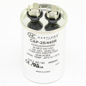 Hartland Controls CAP-25+440R Round Run Dual Capacitor 370+440V 25MFD
