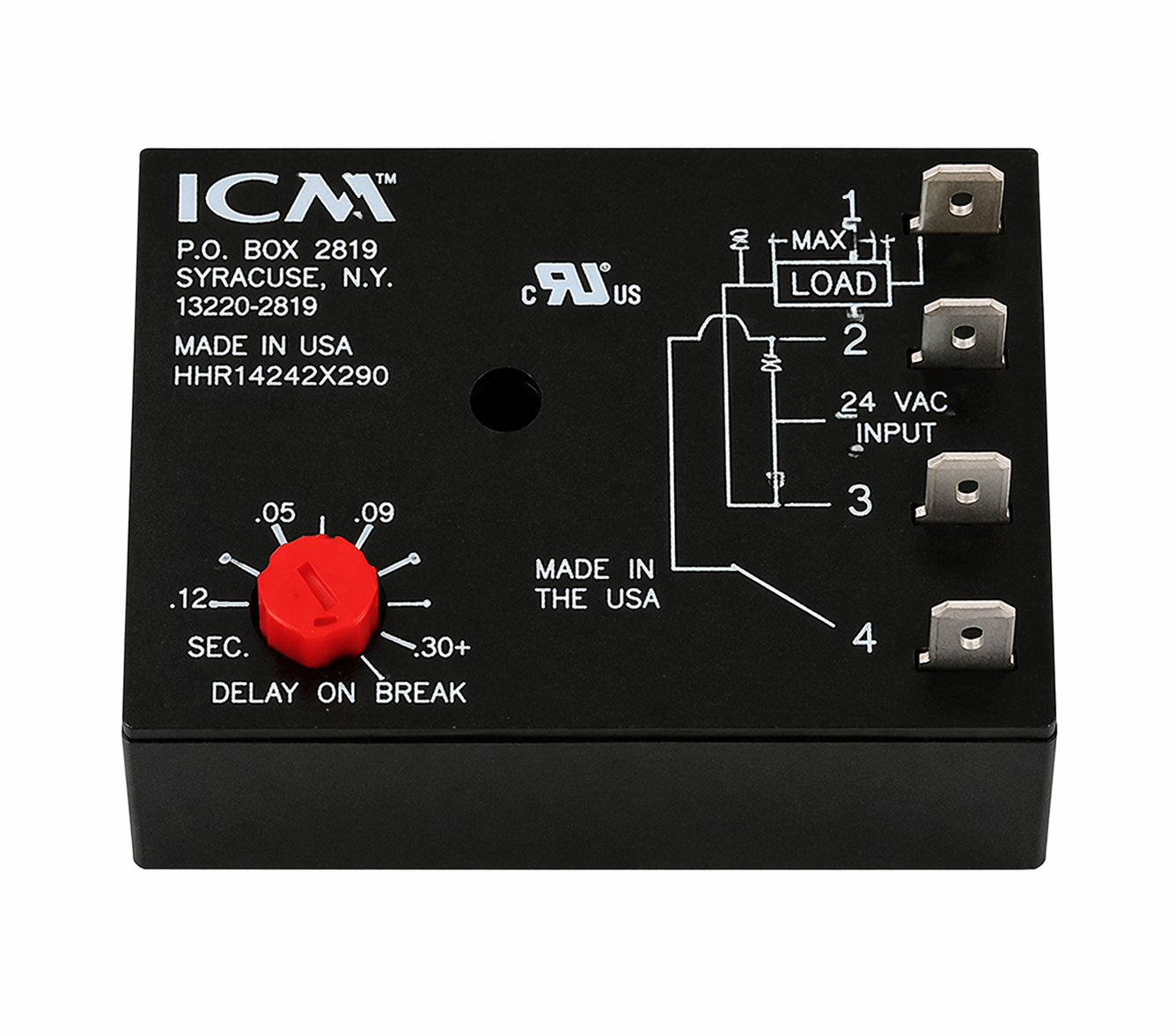 ICM Controls ICM253 Post-Purge Fan Delay Timer 18 - 30 Vac 12 - 390 Second Adjustable Off Time Delay