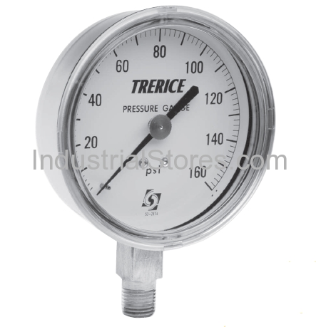 Trerice 690B3502LA050 3.5 1/4 Bottom 30 -100 psi Stainless Steel Gauge
