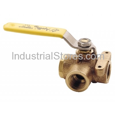 Conbraco 70-603-01 Bronze 3-Way Diversion Ball Valve 1/2" Threaded 400psig WOG Cold Non-Shock