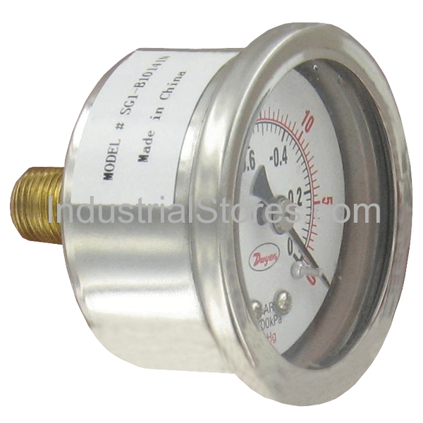 Dwyer SG1-B10421N Pressure Gauge 0-60Psi (0 To 400 Kpa) Back Connection