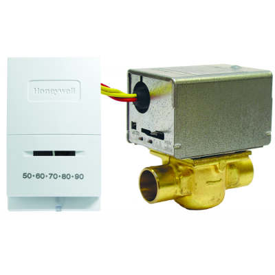 Honeywell Y496A1074 Hydronic Zone Builder Pack with Y-Pack Premier White Thermostat & Zone Valve