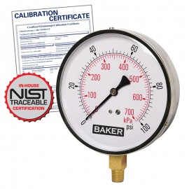 Baker 421AVND-500 Pressure Gauge 0-500 PSI with NIST Traceable Certificate