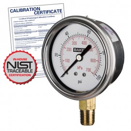 Baker AVNC-30 Pressure Gauge 30"Hg-0-30 PSI with NIST Traceable Certificate