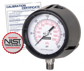 Baker LF45-600P-1/2 Pressure Gauge 0-600 PSI with NIST Traceable Certificate