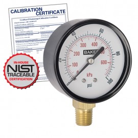 Baker LVBNA-100P Pressure Gauge 0-100 PSI with NIST Traceable Certificate