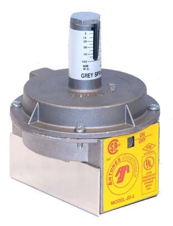 Antunes JD-2 Industrial Air Pressure Switch Grey Spring 0.1-4" W.C. 1/8" NPT