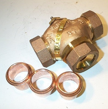 Barber Colman (Schneider Electric) VB-7314-0-4-9 Mixing Valve 3-Way Bronze Body 1-1/4" Union Sweat 20Cv