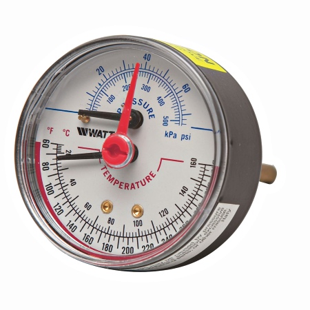 Watts 0121724 Combination Pressure & Temperature Gauge 1/4" (LFDPTG3L-2 1/2 0-75)
