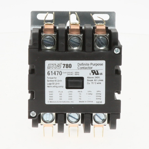 Mars 61470 Definite Purpose 3-Pole Contactor 24V 60A