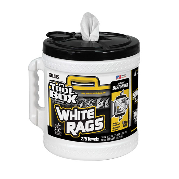 2 Buckets of 275 Sheets 12 Length x 10 Width Sellars 20420 ToolBox Z300 Big Grip Bucket White Rags White 