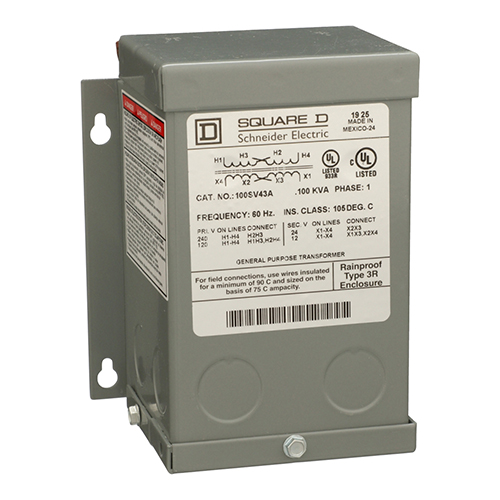 Square D 100SV43A Transformer 120V/240V Primary 12V/24V Secondary 100VA in NEMA 3R Enclosure