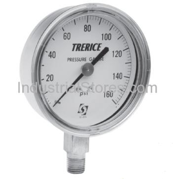 Trerice 690B3502LA050 3.5 1/4 Bottom 30 -100 psi Stainless Steel Gauge