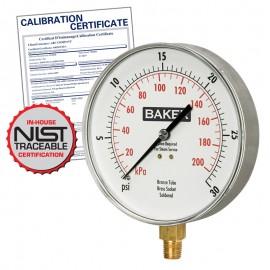 Baker 421AVND-30VAC Pressure Gauge 30"Hg-0" Vac with NIST Traceable Certificate