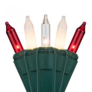 Wintergreen U74496 Commercial 50 Red Clear White Frost Mini Lights Lamp Lock Green Wire 6" Spacing