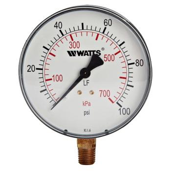 Watts 0121654 Bottom-Entry Pressure Gauge 1/4" (LFDPG1-4 0-100)
