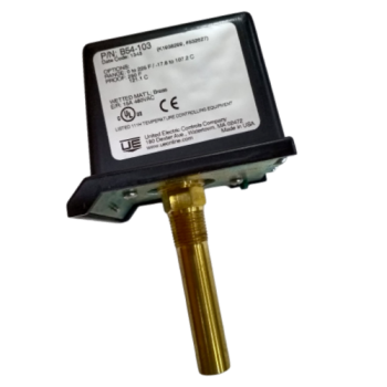 United Electric B54-103-W141 Brass Immersion Stem Temperature Switch 0-225F with 1/2" x 1-9/16" Brass Thermowell